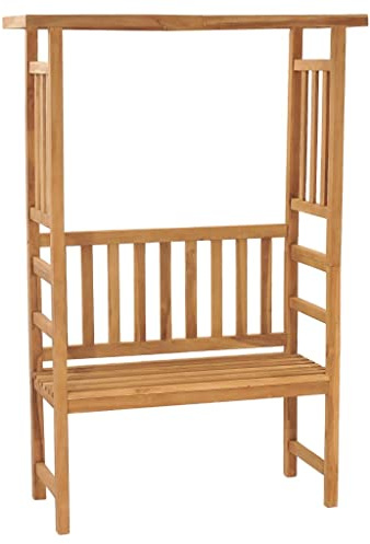 RuiNingRN Panca da giardino con pergola in legno di teak massiccio, 115 cm, resistente alle intemperie e stabile, con schienale e braccioli, per terrazza, balcone e giardino, ideale per esterni e