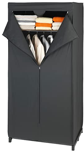 WENKO Kleiderschrank Mod. Deep Black mit Ablage und Kleiderstange für die Aufbewahrung von Textilien Metallgestell und PEVA-Bezug Maße 75 x 160 x 50 cm