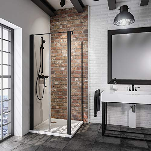 Schulte douche battante + paroi 90x90 x 193 cm, noir, 2 battants verre 5mm | verre tempé anti-calcaire réglage 88.7-90.5 cm largeur d'accès 76.4 cm