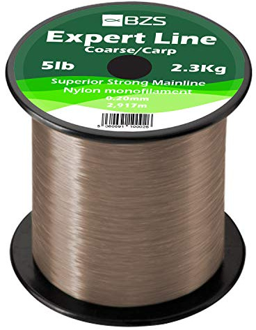 BZS Expert Carp Coarse Fishing Line Nylon Monofilament - Strong Tension High Load String Spool 4lb 5lb 6lb 8lb 10lb 12lb 15lb 20lb 25lb 30lb 40lb 50lb 60lb