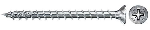 fischer PowerFast II CZF 6,0 x 60, Spanplattenschraube (100 Stk.) mit Vollgewinde, Senkkopfschraube mit Kreuzschlitz, Schraube für Holzverarbeitung, reduziert Einschraubwiderstand & Einschraubzeit