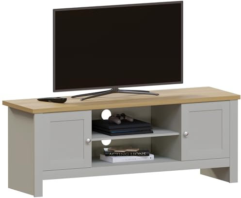 Vida Designs Arlington 2 Door TV Unit, Engineered Wood, Grey & Oak, H 49 x W 128 x D 39 cm