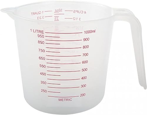 1L Clear Plastic Measuring Jug with Measurements displayed in ml, cl, fl oz and Pints