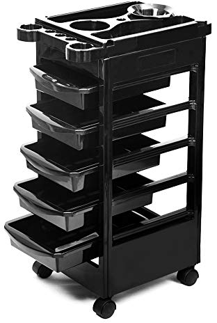 Concise Home Friseurwagen Arbeitswagen Rollwagen Stapelboy, mit 5 Schubladen Salon Trolley für Beauty Salon, Schwarz