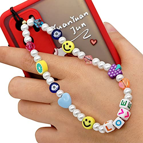 Hpory Handykette Perle Charme Handy Handy Lanyard Perlen Halskette Acryl Boho Stil Bunte Perlen Telefonkette für Frauen (N)