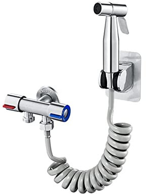 BiaoTeng doccetta per bidet portatile bidet portatile kit doccetta bidet per wc sospeso ABS Tubo Da 2 M Con Valvola Ad Angolo Di Controllo Doppio Per Pulizia Bagno,spazzolato