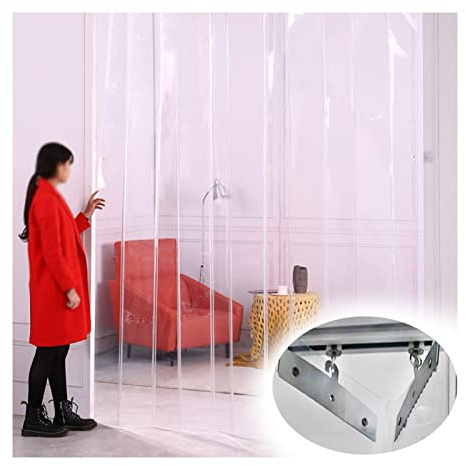 PVC Strip Curtain, Waterproof Sliding Plastic Clear Freezer Door Curtains, Folding Roller Shutter for Patio Kitchen Garage, 1.6mm Thick, Custom Size PENGFEI (Color : 1.6mm, Size : 1.8X2.1M)