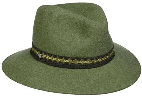 LIERYS Luvelia Wool Damenhut Westernstil Travellerhut Damen-Filzhut mit Stretchfutterband Herbst/Winter grün One Size