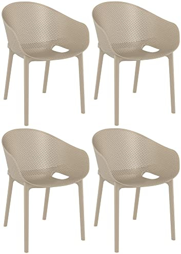 CLP Gartenstuhl 4er Set wetterfest, stapelbar, Bistrostuhl aus Kunststoff, Nicht verstellbare Armlehnen, modern, Gestell schwarz, Sky Pro, Farbe:Taupe