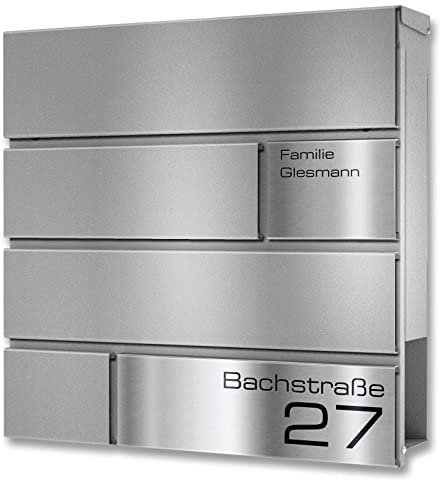 Metzler Briefkasten in Anthrazit Modell G - Pulverbeschichtung in RAL 9007 Graualuminium - Postkasten mit Gravur und Edelstahl Namensschild - Zur Wand-Montage - Größe: 37 x 37 x 10,5 cm