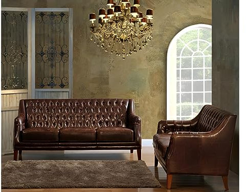 Vente-unique-Couchgarnitur Leder 3+2 Colbert - Braun