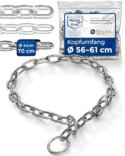 Chain Choke for Dogs with Head Circumference 56-61 cm Made of Stainless Steel V4A Dog Chain with Pull Stop Chain Collar Short Links 4 mm Thick and 70 cm Total Length