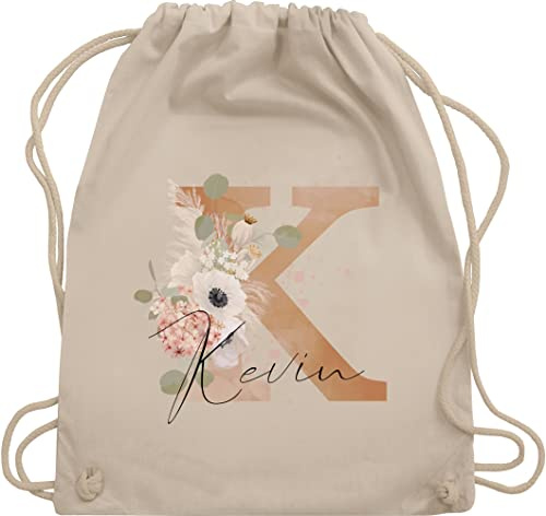 Turnbeutel Rucksack - Initialen - Watercolor Anfangsbuchstabe Muttertag - Unisize - Naturweiß - sportbeutel selbst gestalten schulkind beutel buchstaben name stoffbeutel mädchen