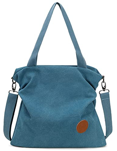 Myhozee Handtasche Damen Canvas Umhängetasche,Taschen Damen Strandtasche Schultertasche Crossover Bag für Mädchen Frauen, Blau