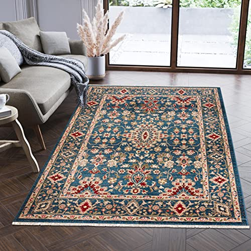 Mazovia Orientalisch Teppich - Traditioneller Teppich für Wohnzimmer, Esszimmer - Orient Teppiche Ornament - ÖKO-TEX Wohnzimmerteppich Blau - 120 x 170 cm