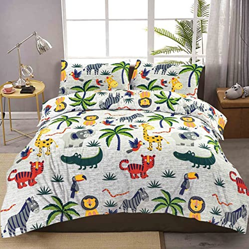 Luxury Kids Children Jungle Safari Duvet Cover Set Easy Care Washable Bedding Duvet Cover With Pillow Case Washable (Single)