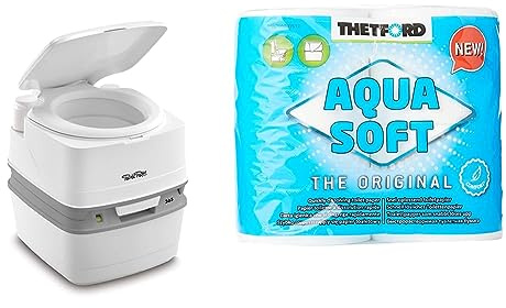 Thetford 92820 Porta Potti 365 Toilette Portatili Qube, weiß, 414 x 383 x 427 mm & Aqua Soft WC Papier Toilettenpapier für mobile Toiletten 4 Rollen/Btl. Campingtoiletten Camping Outdoor Klopapier