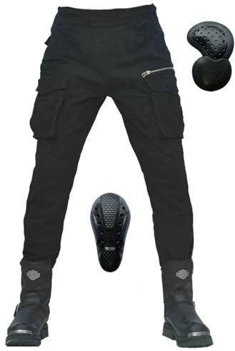 Herren Motorradhose,Motorradjeans Motorrad Hose Mit 2 Paar Protektoren An Hüfte Und KnieAbnehmbare Schutzhose, Atmungsaktivem, Verschleißfestem (Schwarz,4XL)