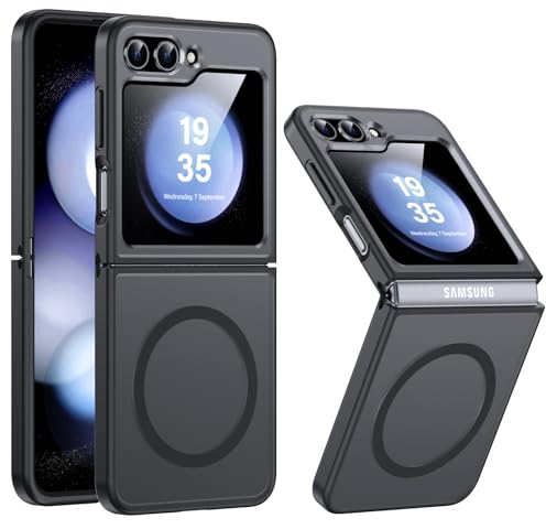 [NO.1 Magnetisch] für Samsung Galaxy Z Flip 5 Hülle mit MagSafe [Translucent Matt][Anti-Fingerabdruck][Militärschutz Stoßfest] Hardcase mit Weich Silikon Handyhülle für Flip 5 Case Dünn 6.7'', Schwarz