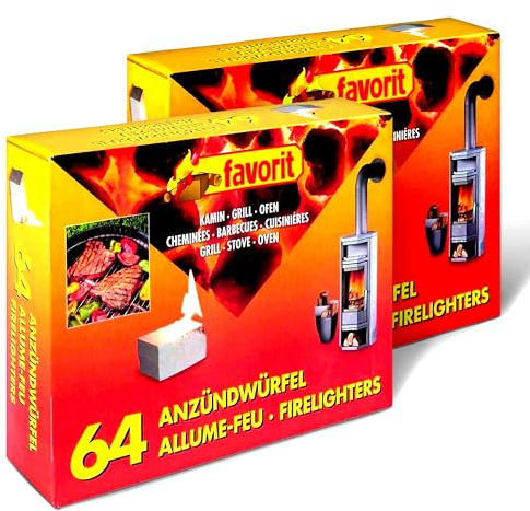 Favorit Anzünderwürfel 64er Pack im 2er Set, Zuverlässige Feuerstarter für Grill, Kamin & Ofen, Made in Germany