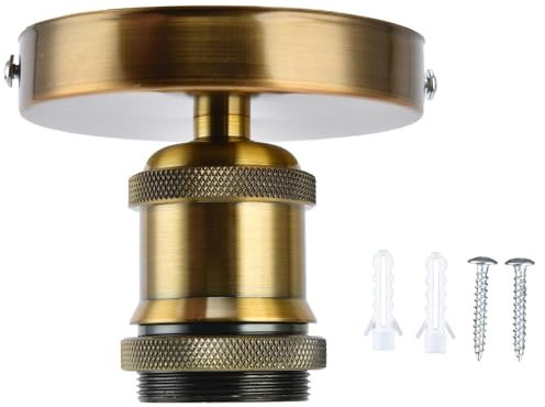 CABLEPELADO Portalámparas de techo plafon retro E27, Portalámparas Vintage, Base para lamparas, Luminaria de techo vintage, Plafón de techo dorado, 100‑240V, Metálico, Incluye tornillos, Dorado viejo