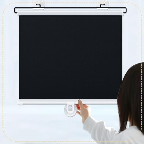 Suction Cup Blackout Roller Blinds,No Drilling Required Roller Shades,Temporary Window Blinds,30-80cm Width,Portable Sunshade Curtains for Windows Doors,Multiple Sizes,Black-30x180cm/12x71in