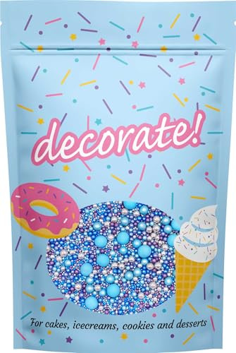 decorate! - Pearls Mix - Twinkle Mermaid Cake Topper Sprinkles - 500g Edible Pearl Ball Cupcake Decorations - Metallic Shimmer Purple, Blue & Silver Mix For Celebration Cakes and Bakes