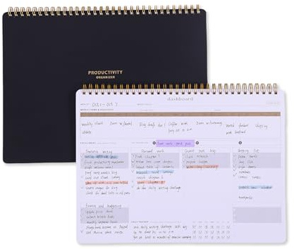 ZERONE CENTRE Productivity Weekly Planner - 54 Sheets Dashboard Spiral Deskpad Has 6 Focus Areas to List Tasks for Goals, Projects, Clients, Academic, or Shopping-Organize Your Daily Work Efficiently