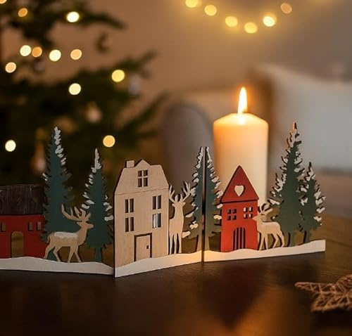 RiloStore Aufsteller Deko Häuser 44 x 16cm Weihnachtsdeko o834 - Holzhaus 15-20cm grau braun rot faltbar Shabby Chic Dekohaus Häuser Winterdeko Raumdeko Holzhäuser klappbar