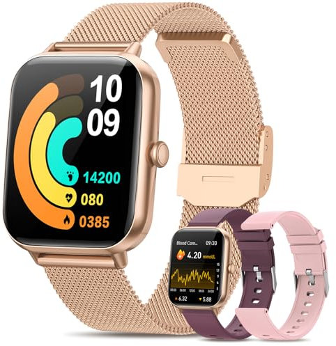 BANLVS 𝐁𝐥𝐮𝐭𝐳𝐮𝐜𝐤𝐞𝐫-Smartwatch Damen 𝐁𝐥𝐮𝐭𝐳𝐮𝐜𝐤𝐞𝐫𝐦𝐞𝐬𝐬𝐮𝐧𝐠 mit Telefonfunktion,1.83 HD Uhren Damen mit Herzfrequenz SpO2 IP68 Fitness Tracker Smartwatch für iOS Android Gold
