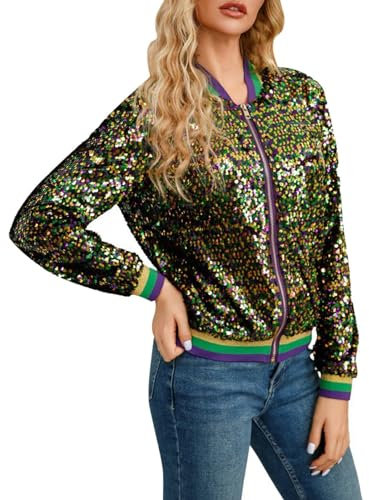 Darringls Damen Pailletten Jacke Langarm Glitzer Bomberjacke Karneval Kostüm Party Outwear Frauen Glitzer Jacke Kostüme Elegant Blazer Cardigan Tops Clubwear Oberbekleidung Langarm Glitzer Jackett