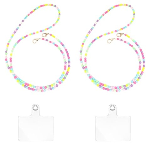 YFaith 2 Stück Handy-Kette Perlen, mit Karabinerverschluss Handy Umhängeband, Farbig Handy-Anhänger, 120 cm Lang, mit Transparenter Abstandshalter, für Handys, Taschen