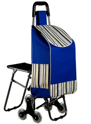 Fukursul Carrello scalatore ergonomico a tre ruote con sedile, carrello della spesa robusto per il trasporto di generi alimentari e un'esperienza confortevole blu