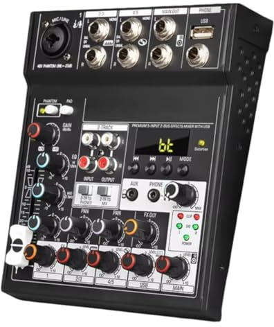 Portable Bluetooth Audio Mixer Console 5 Channels Soundcard USB Play Record Computer Playback Mini Audio Mixer Broadcast