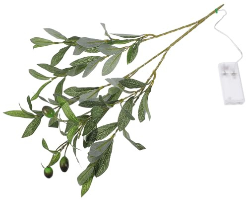 HOMOCONO Verde Lámpara Hoja Artificial de Olivo para Decoración Interior | Ramas con Luz Led, Tallos Realistas para Jarrón, Abs Resina Pvc, Uso Doméstico y Oficina
