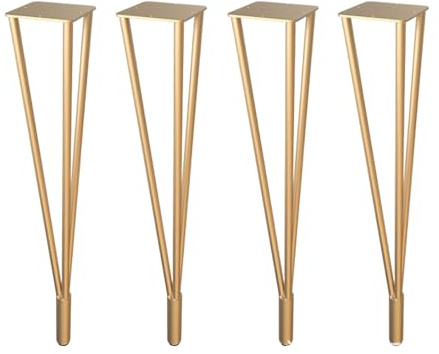 AEGCAOJH Möbelbeine aus Eisen, 4er-Set, 60 cm hoch, Tischbeine für Couchtisch, Esstisch, Bank, Stuhl, Gold-Finish, mit Bodenschonern