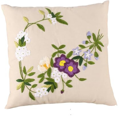 kowaku Embroidery Pillow Covers Kit Embroidered Floral Cushion Case DIY Crafts Home Decoration Cushion Cover for Bedroom Beginners, A