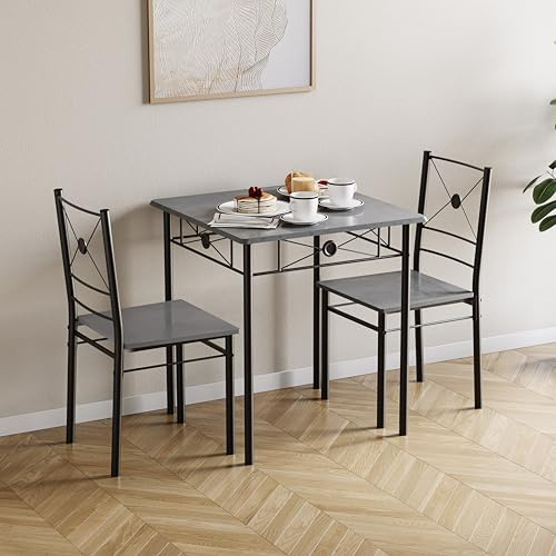 Vida Designs Roslyn Dining Table and Chair Set, Kitchen Breakfast Modern Contemporary Furniture Set (Concrete Grey, 2 Seater)