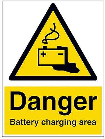 V Safety Danger Battery Charging Area 300 x 400mm - 2mm Rigid Plastic Safety Sign