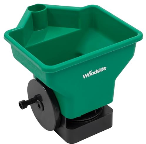 Woodside 3L Handheld Precise Rotary Grass Seed & Fertiliser Spreader – Lightweight Hand Operated Garden Lawn Spreader with 3 Speed Settings