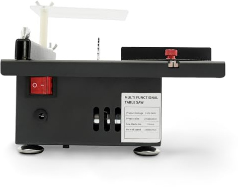 RAVIXIA Mini Tischkreissäge 200W Mini Multifunktions Tischsäge 7 Gänge Einstellbare 10000 U/min Klein Tischkreissäge mit Klinge Tragbare Tischsäge, für Häusern, DIY-Studios und Anderen Bereichen