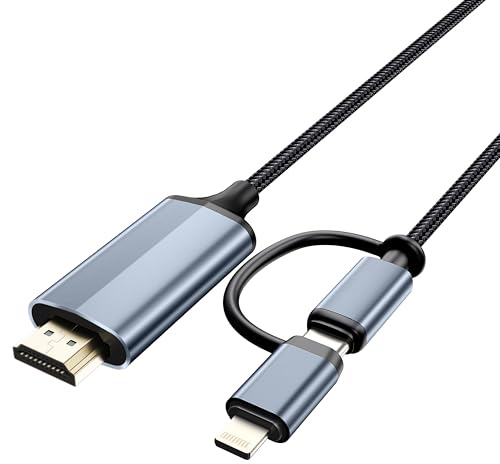 JUCONU Cavo Lightning 2 in 1 da 1,8 m, da tipo C a HDMI, cavo HDMI a doppia interfaccia per iPhone 16/15/14/Pro/Max e iPad Pro/Air, sincronizza video e audio (non supporta Android e Streaming Netflix
