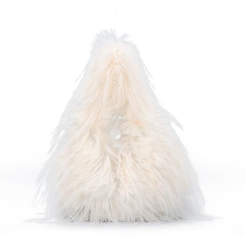 Jywmsc Y2K Dam Furry Bag PU Läder Tote Bag Liten och Söt Plysch Axelväska med Kedja, Beige, 18 cm