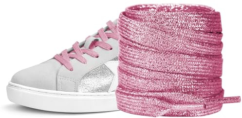 UamGlsob Cordones Planos Brillantes para Zapatillas Golden Goose, 8mm de ancho Cordones Purpurina Glam pare Moda Sneaker (Pink,63Inch/160cm)