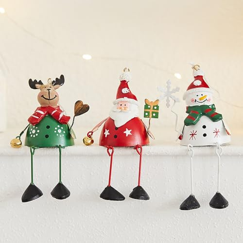 ACAREY Weihnachtsdeko aus Metall, Weihnachten Elch Schneemann Weihnachtsmann Christbaumschmuck Weihnachtsanhänger Wackelfiguren für Adventszeit Winter Weihnachten Deko (3 Set)