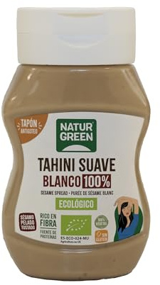 NaturGreen - Tahini Suave Blanco Bio, 270 g, Tapón Antigoteo, Puré de Sésamo 100% Ecológico, Textura Cremosa, Rico en Fibra, Sin Gluten ni Azúcares, Fuente de Proteínas, Recetas Saludables