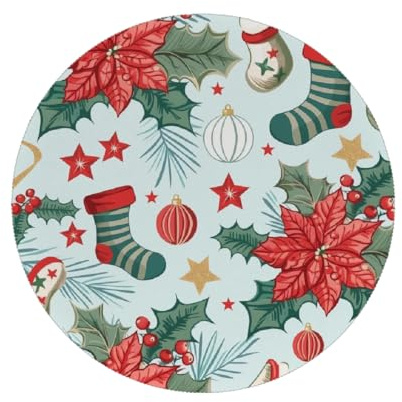 Mexpekil Juego de 1 mantel individual redondo con elementos de hojas de acebo de Navidad, resistente al calor, impermeable, para mesa de cocina y comedor