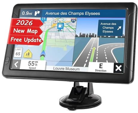GPS Navigator for Car Truck RV, 9 ” Trucker GPS for Semi Truck 2026 Map， Real Voice Spoken Turn-by-Turn Direction Reminding Navigation System for Cars, Vehicle GPS with Speed and Red Light Warning