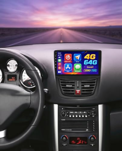 Hikity 4+64G Autoradio pour Peugeot 207 2006-2015 avec CarPlay Android Auto | 9 Incell Android 15 Radio avec FM RDS EQ Bluetooth Navigation GPS Sortie Vidéo Split-Screen SWC USB WIFI Caméra Microphone