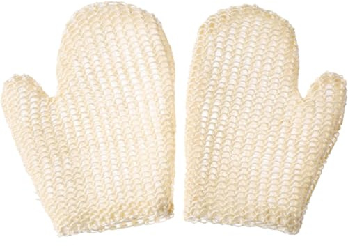 2pcs Sisal Hemp Exfoliating Bath Mittens for Adults Beige | Reusable Pair, Soft Modern Mitt Shape, Unisex Body Scrub Accessory Rich Foam